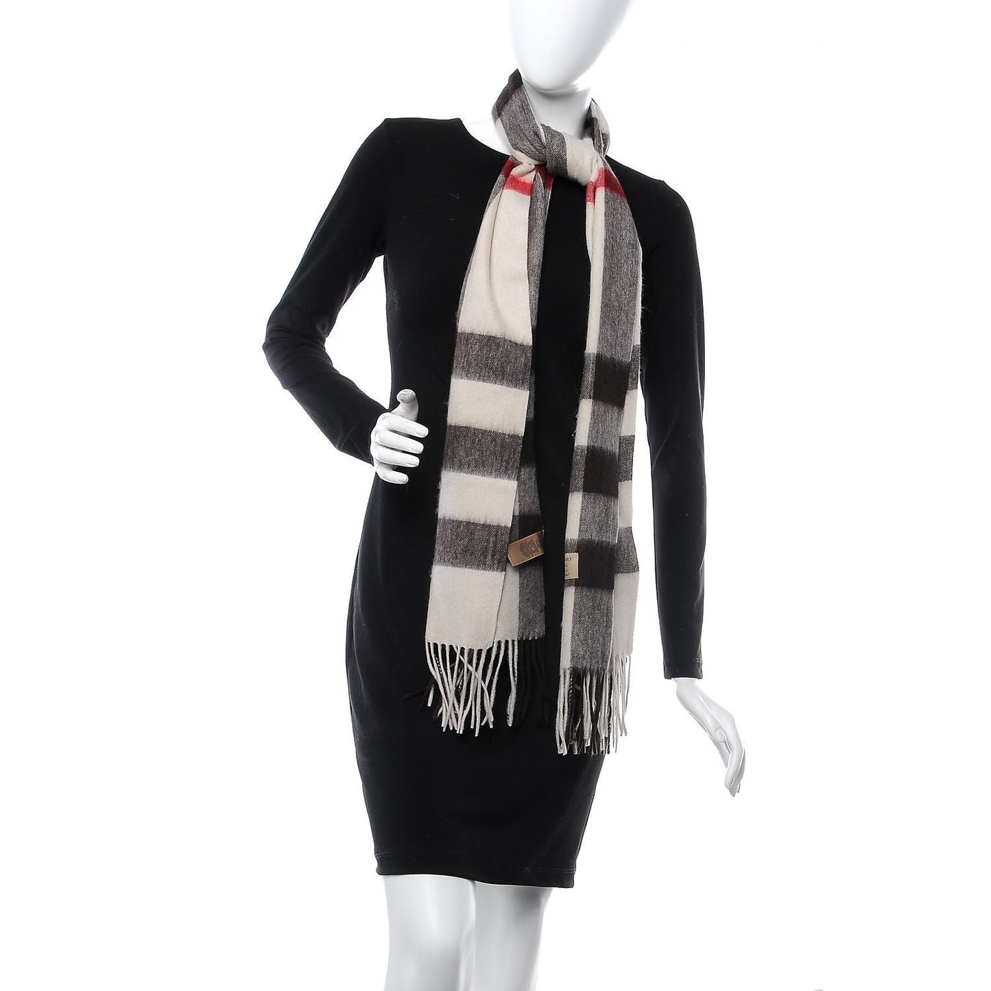 Cashmere Giant Check Fringe Scarf Stone