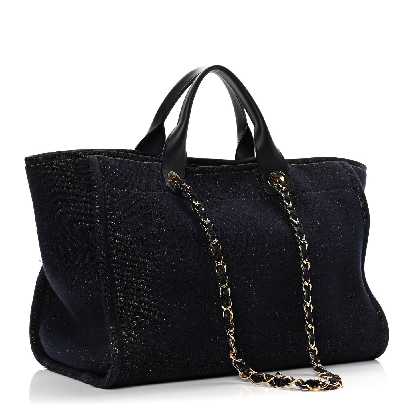 Lurex Canvas Medium Deauville Tote Navy Blue Gold