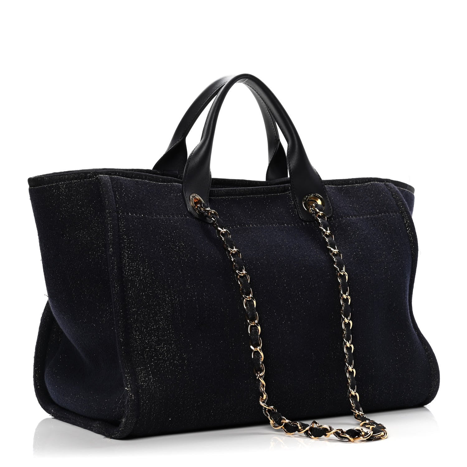 Chanel Lurex Canvas Medium Deauville Tote Navy Blue Gold 3 of 18