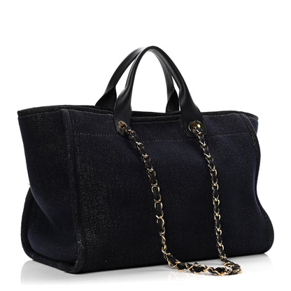 Chanel Lurex Canvas Medium Deauville Tote Navy Blue Gold 3 of 18