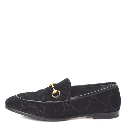 Gucci Velvet GG Monogram Horsebit Womens Jordaan Loafers 37 Black 1 of 7