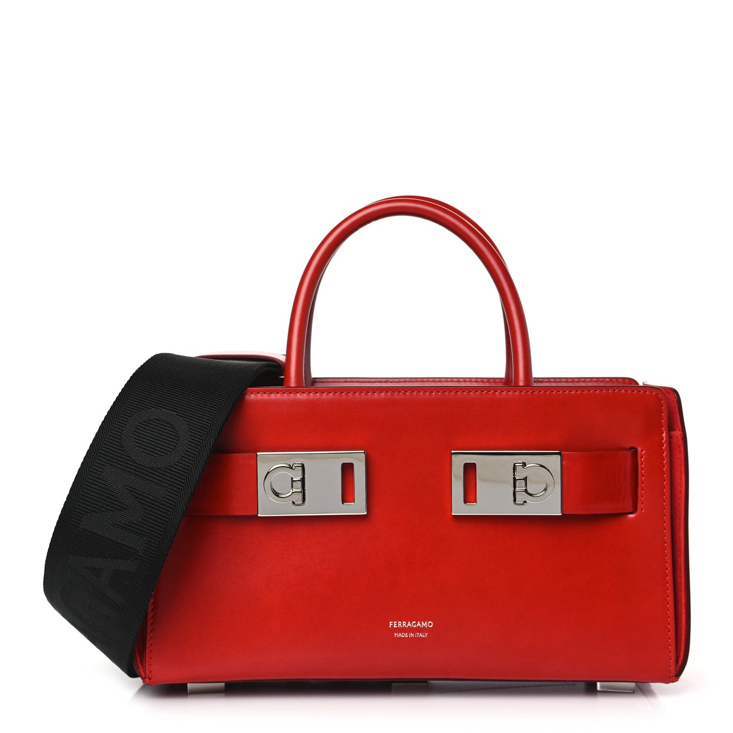 Calfskin Gancini Buckles Tote Bag Flame Red