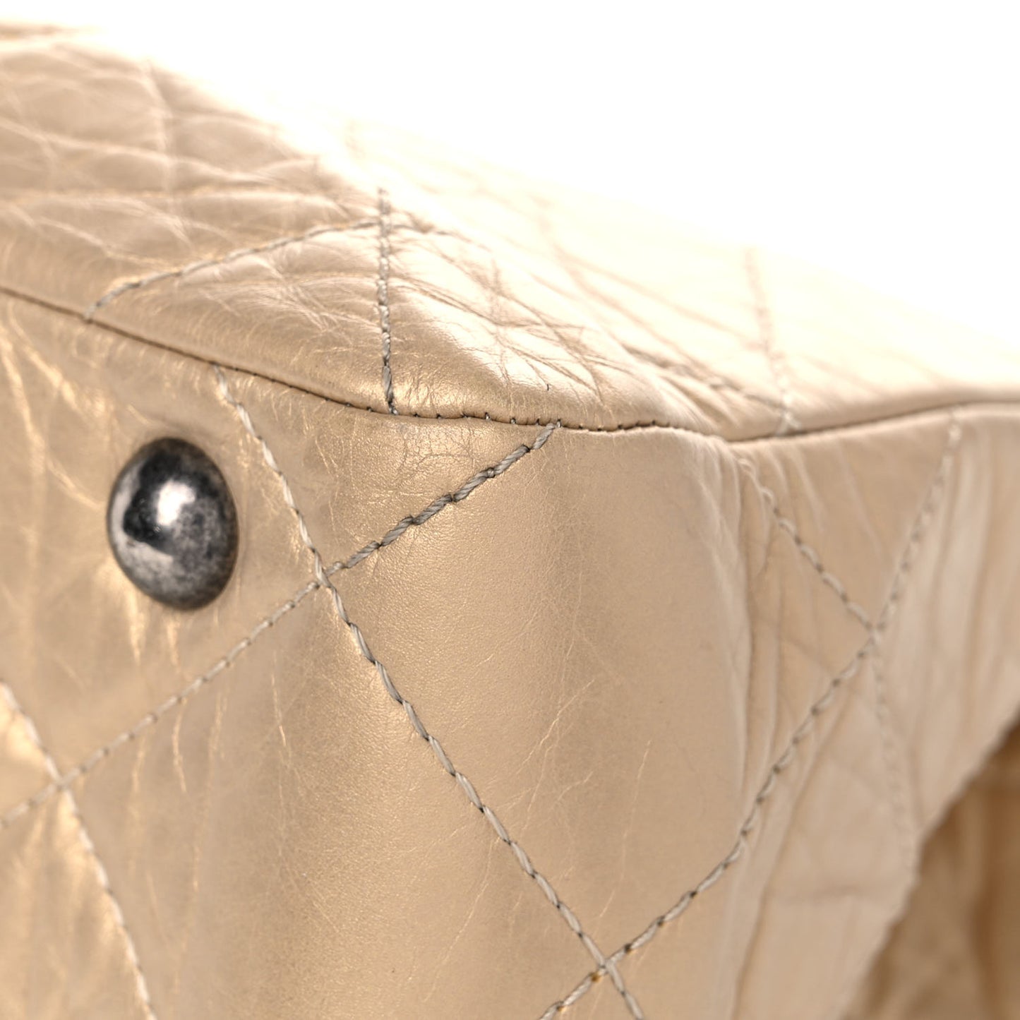 Metallic Aged Calfskin Quilted Reissue 2.55 Tote Light Gold