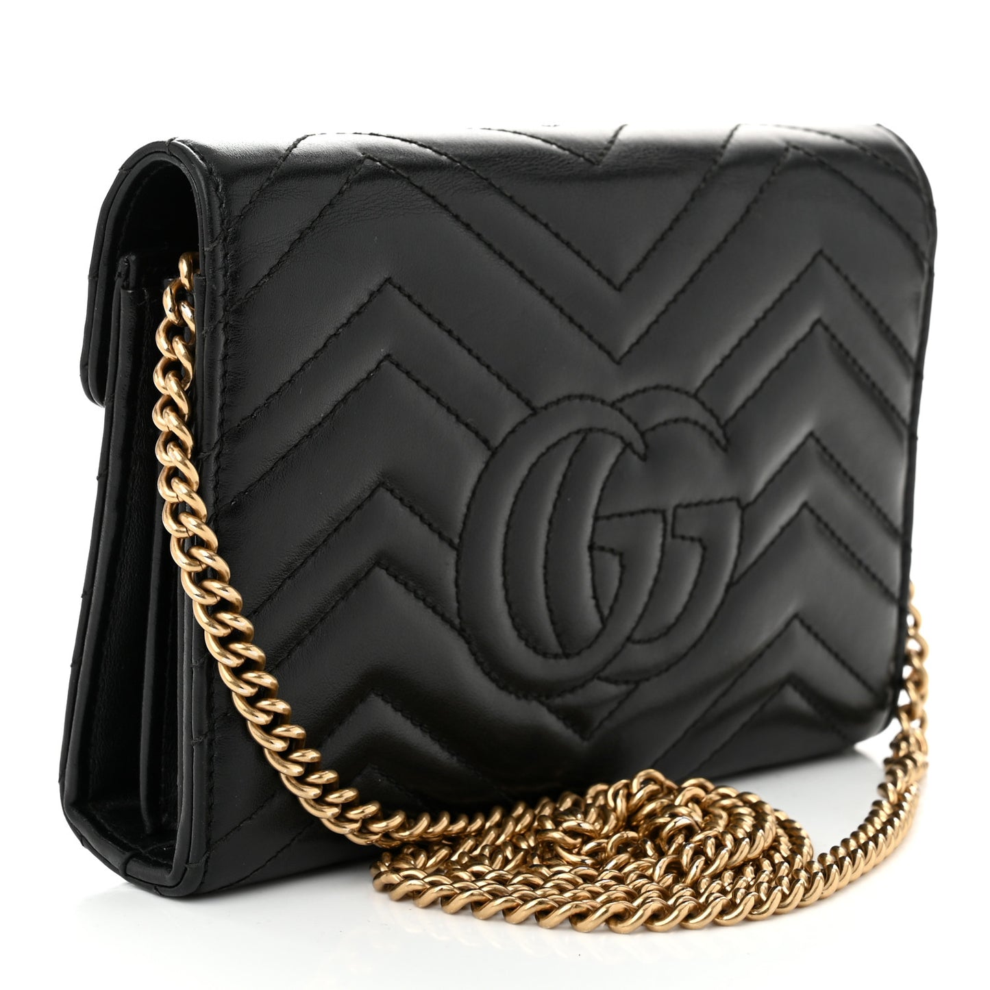 Calfskin Matelasse GG Marmont Chain Wallet Black
