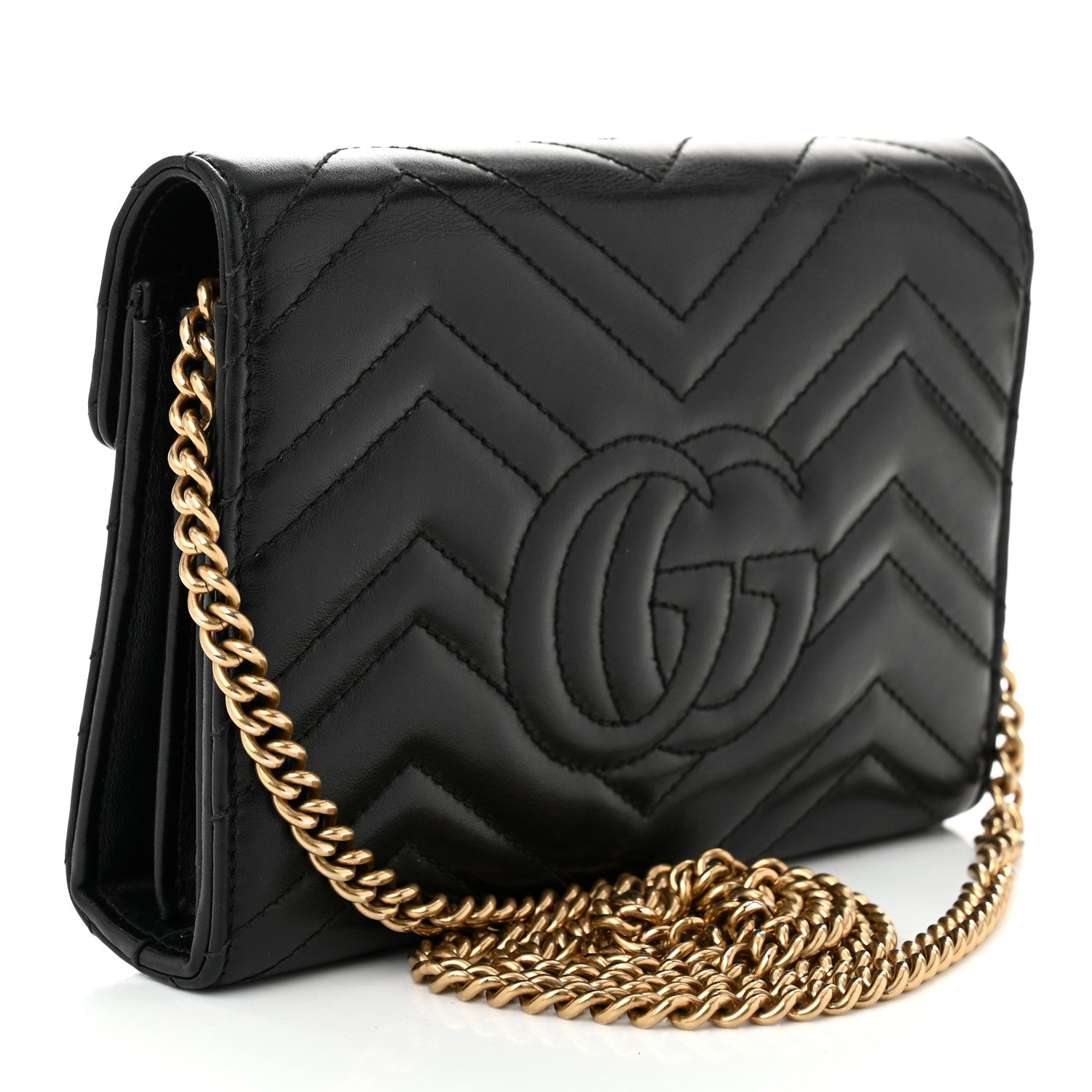 Gucci Calfskin Matelasse GG Marmont Chain Wallet Black 3 of 12