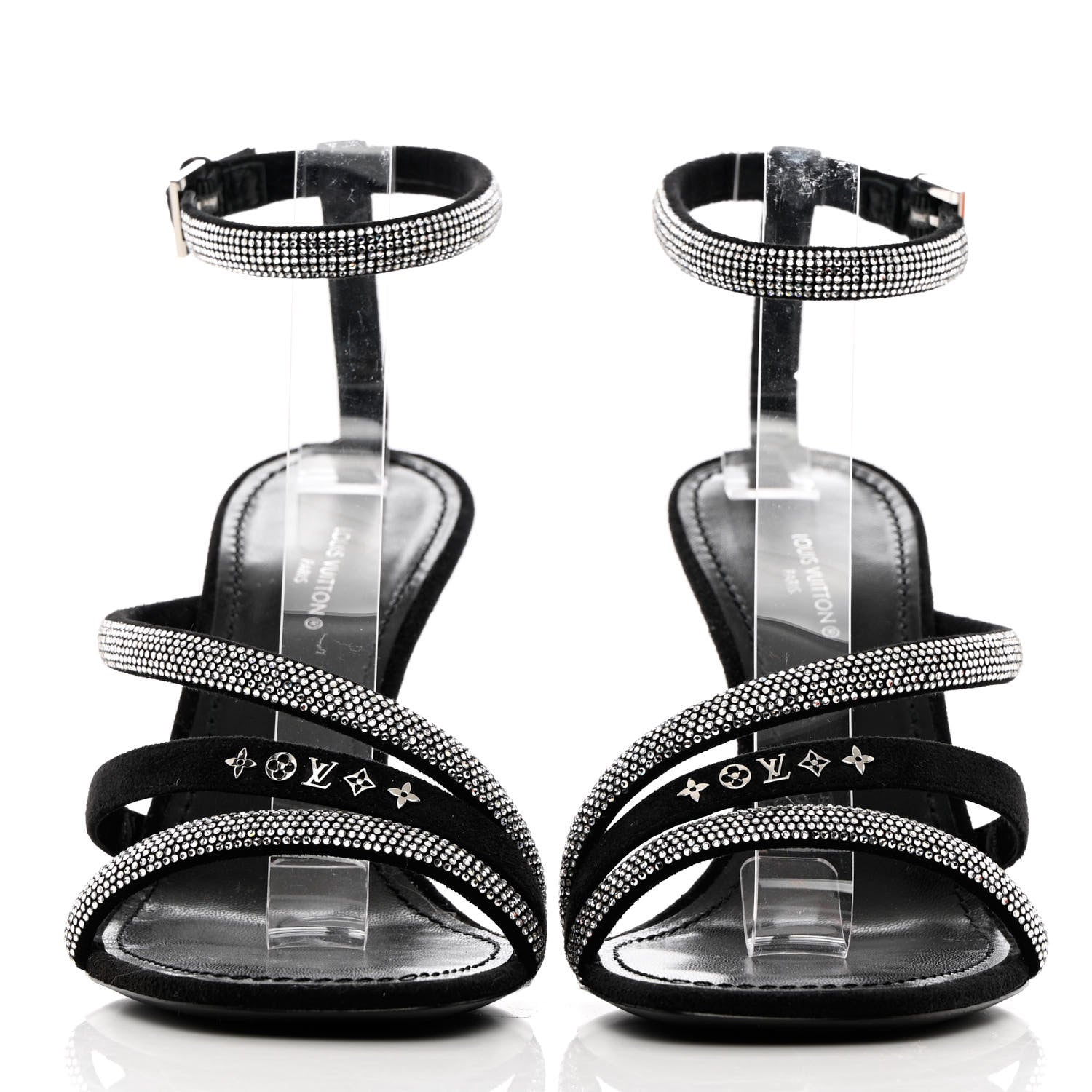 Louis Vuitton Suede Goat Rhinestone Appeal Sandals 37 Black 2 of 9