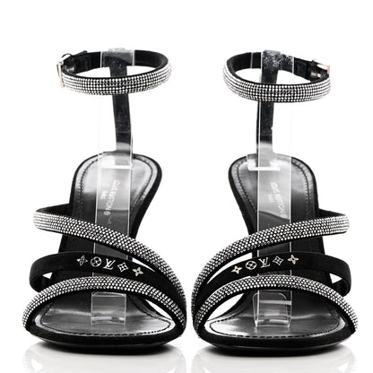 Louis Vuitton Suede Goat Rhinestone Appeal Sandals 37 Black 2 of 9