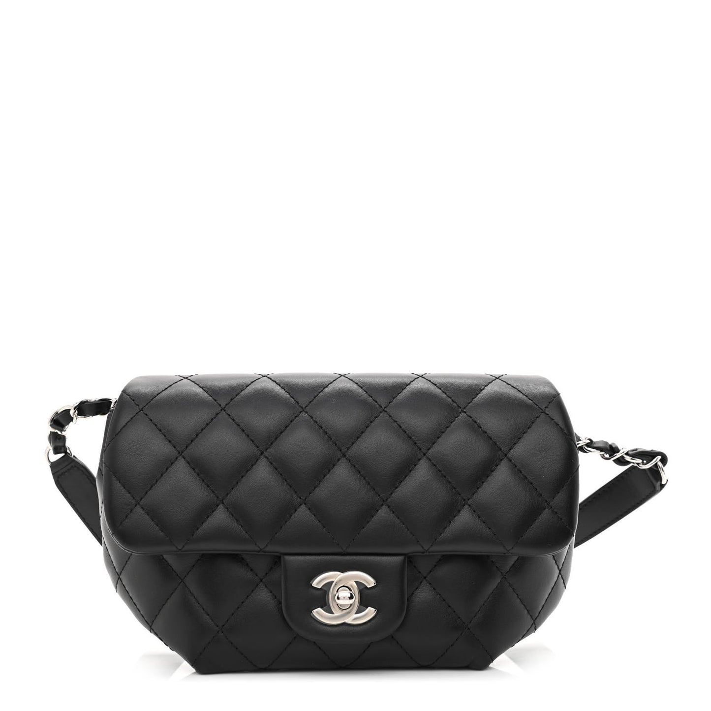 Calfskin Quilted CC Uniform Flap Belt Bag Black