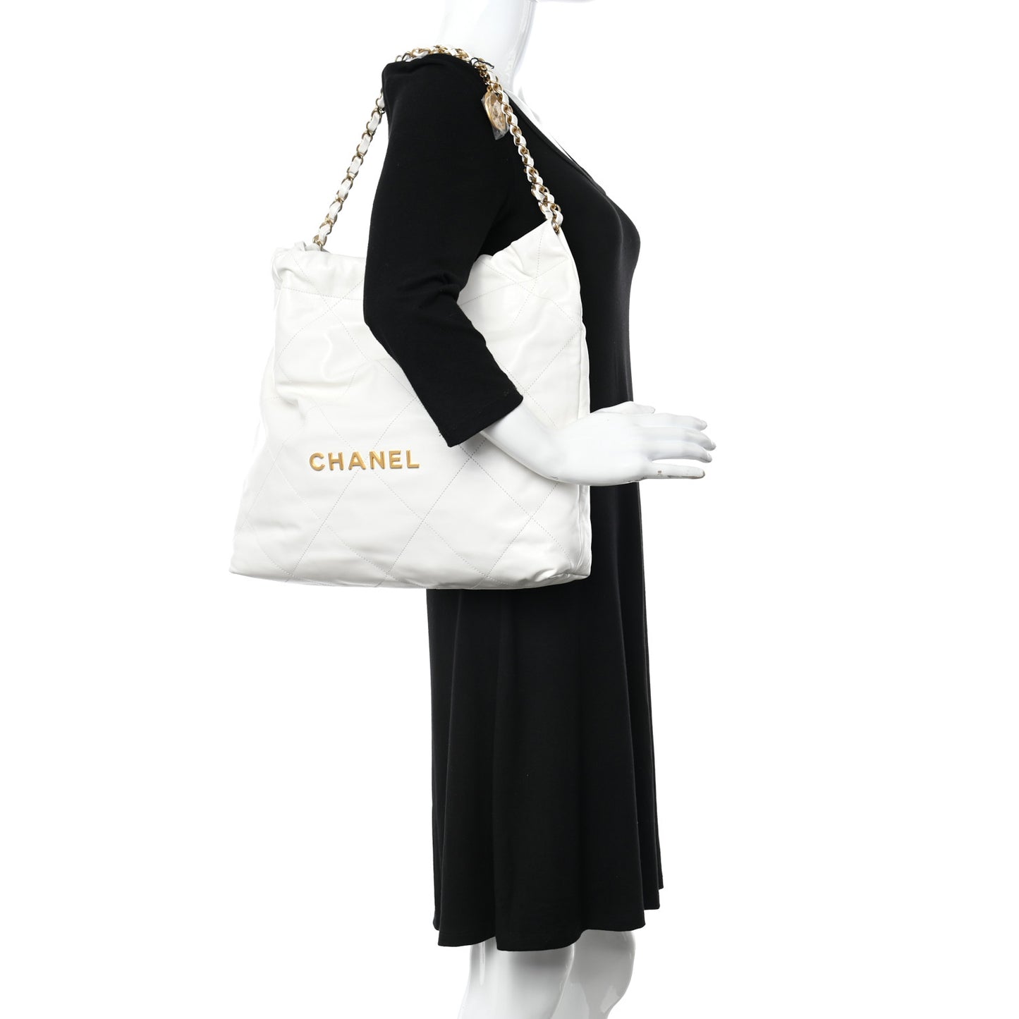 Shiny Calfskin Quilted Chanel 22 White
