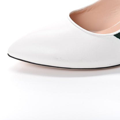 Gucci Malaga Kid Web Sylvie Mid Heel Slingback Pumps 39 White 9 of 11