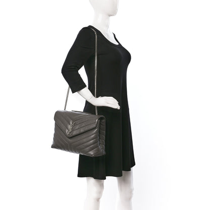 Saint Laurent Calfskin Y Quilted Monogram Medium Loulou Chain Satchel Earth 2 of 11