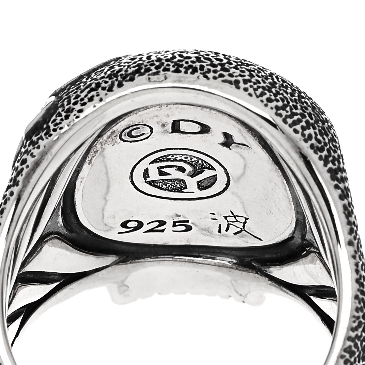 David Yurman Sterling Silver Black Diamond Waves Skull Ring 62 10 5 of 6
