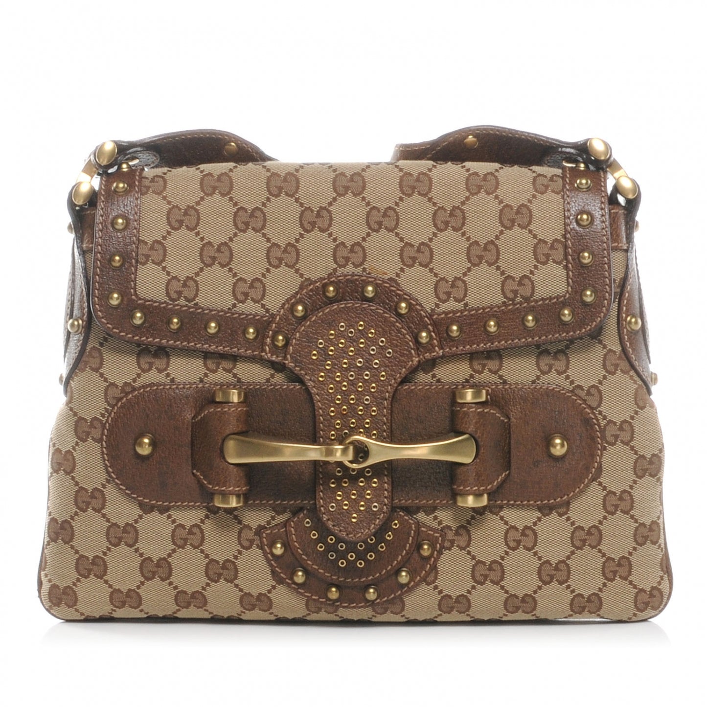 Monogram Studded Pelham Runway Flap Bag Brown