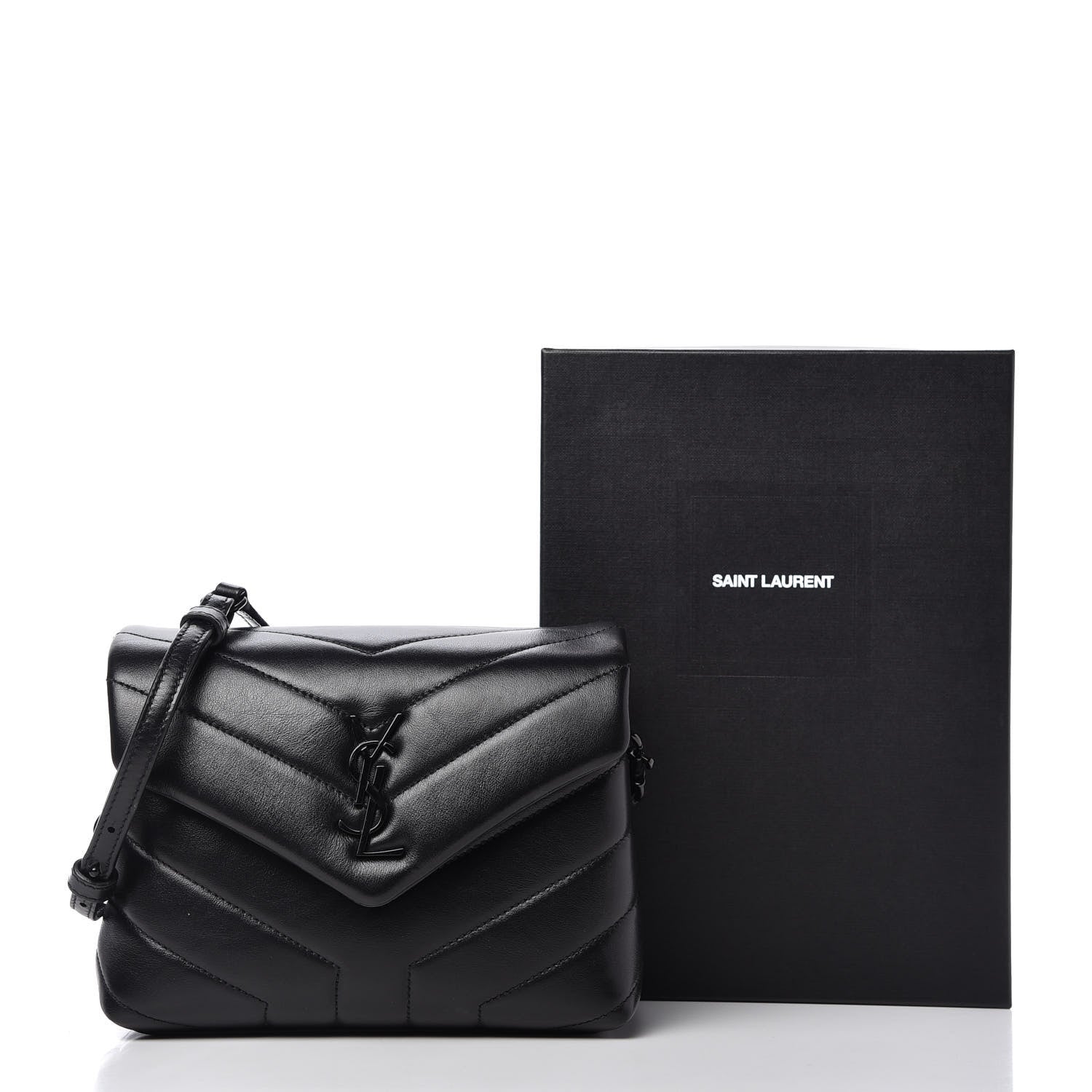 Saint Laurent Calfskin Y Quilted Monogram Toy Loulou Crossbody Bag Black 10 of 10