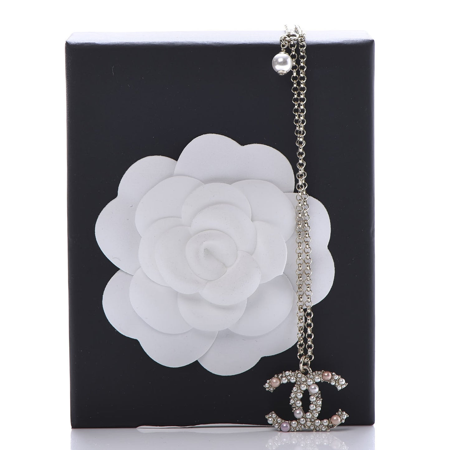 Crystal Pearl CC Pendant Necklace Gold Pink