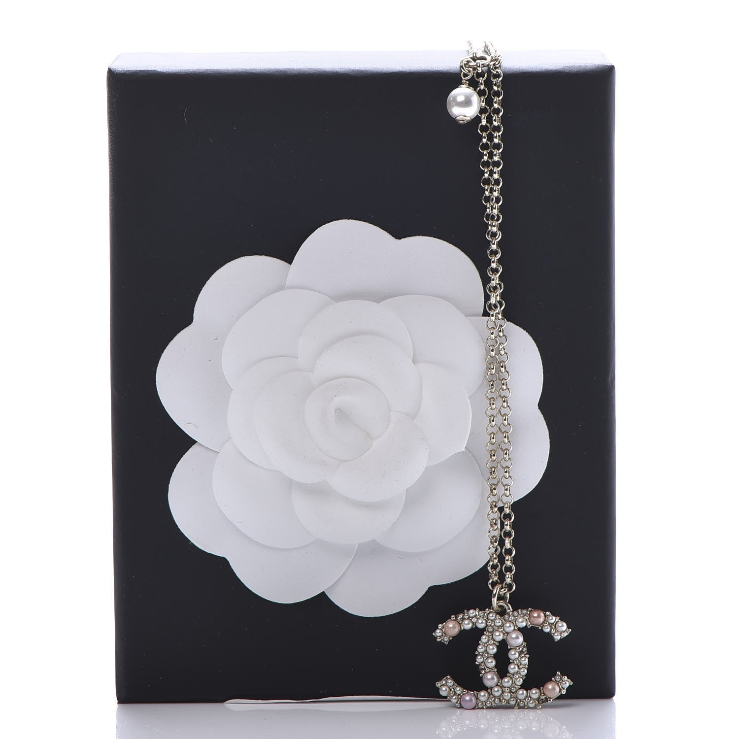 Chanel Crystal Pearl CC Pendant Necklace Gold Pink 6 of 6