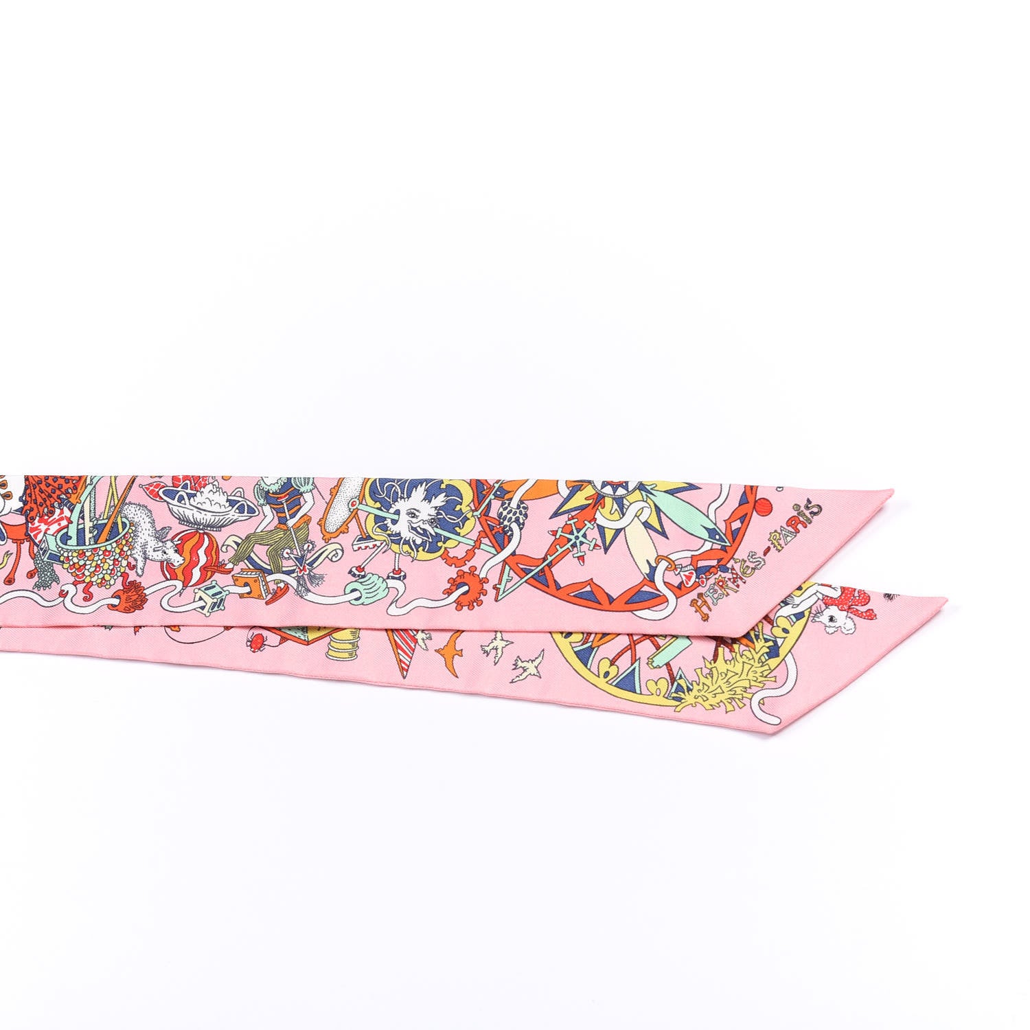 Hermes Silk La Folle Parade Twilly Rose Malabar White 2 of 4