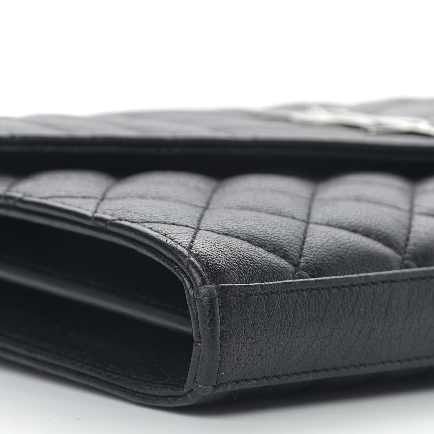 Sheepskin Tri-Quilt Monogram Envelope Chain Wallet Black