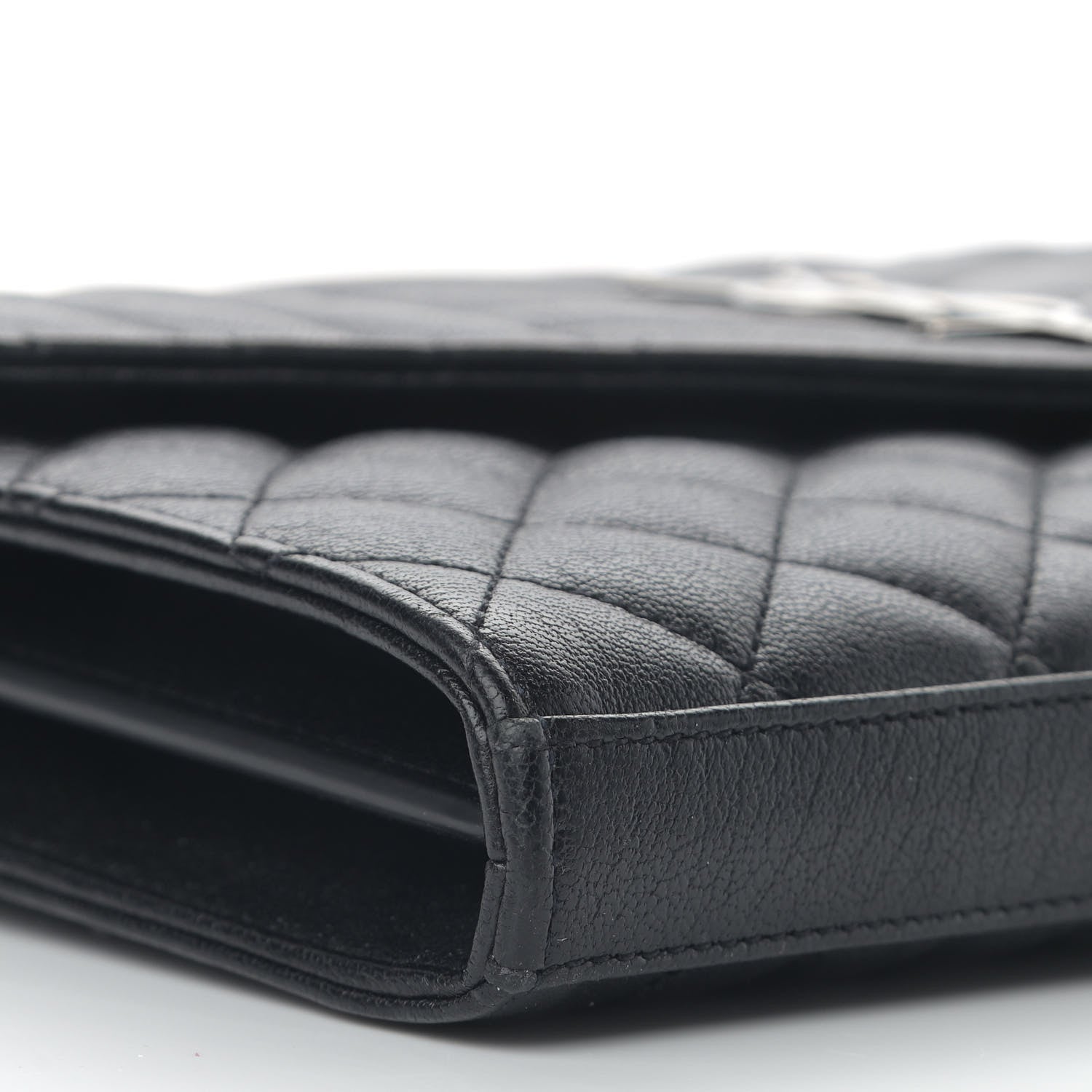 Saint Laurent Sheepskin Tri-Quilt Monogram Envelope Chain Wallet Black 10 of 11
