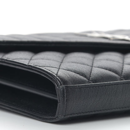 Saint Laurent Sheepskin Tri-Quilt Monogram Envelope Chain Wallet Black 10 of 11