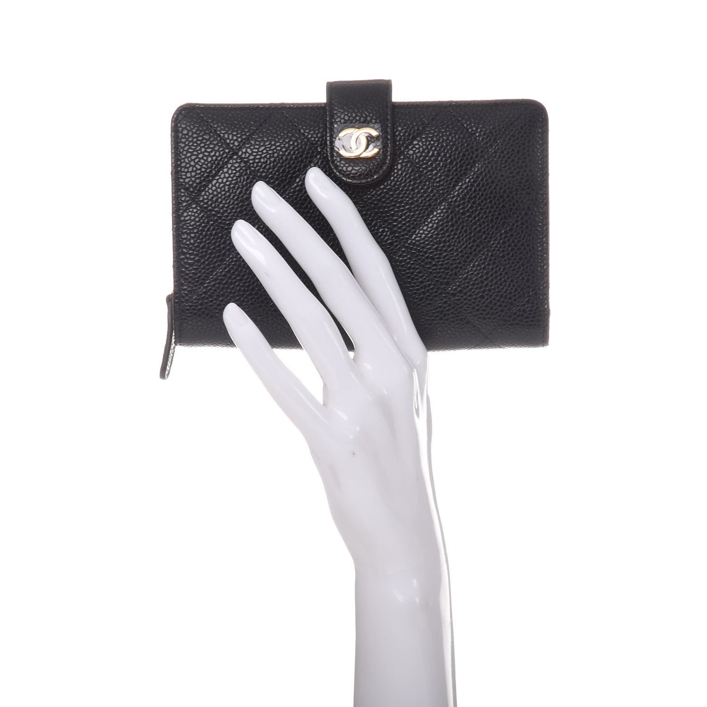 Caviar Quilted Zipped Pocket Wallet Black