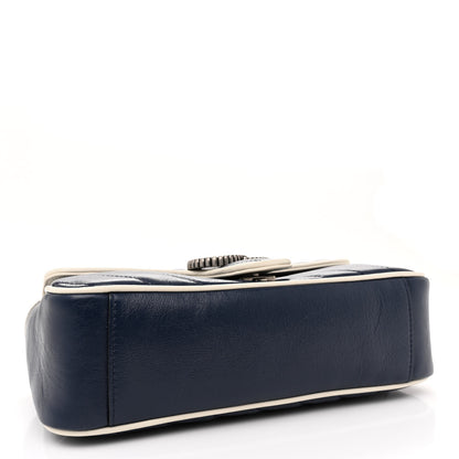 Gucci Vintage Effect Calfskin Matelasse Diagonal Small Torchon GG Marmont Shoulder Bag Blue Agata Mystic White 4 of 11