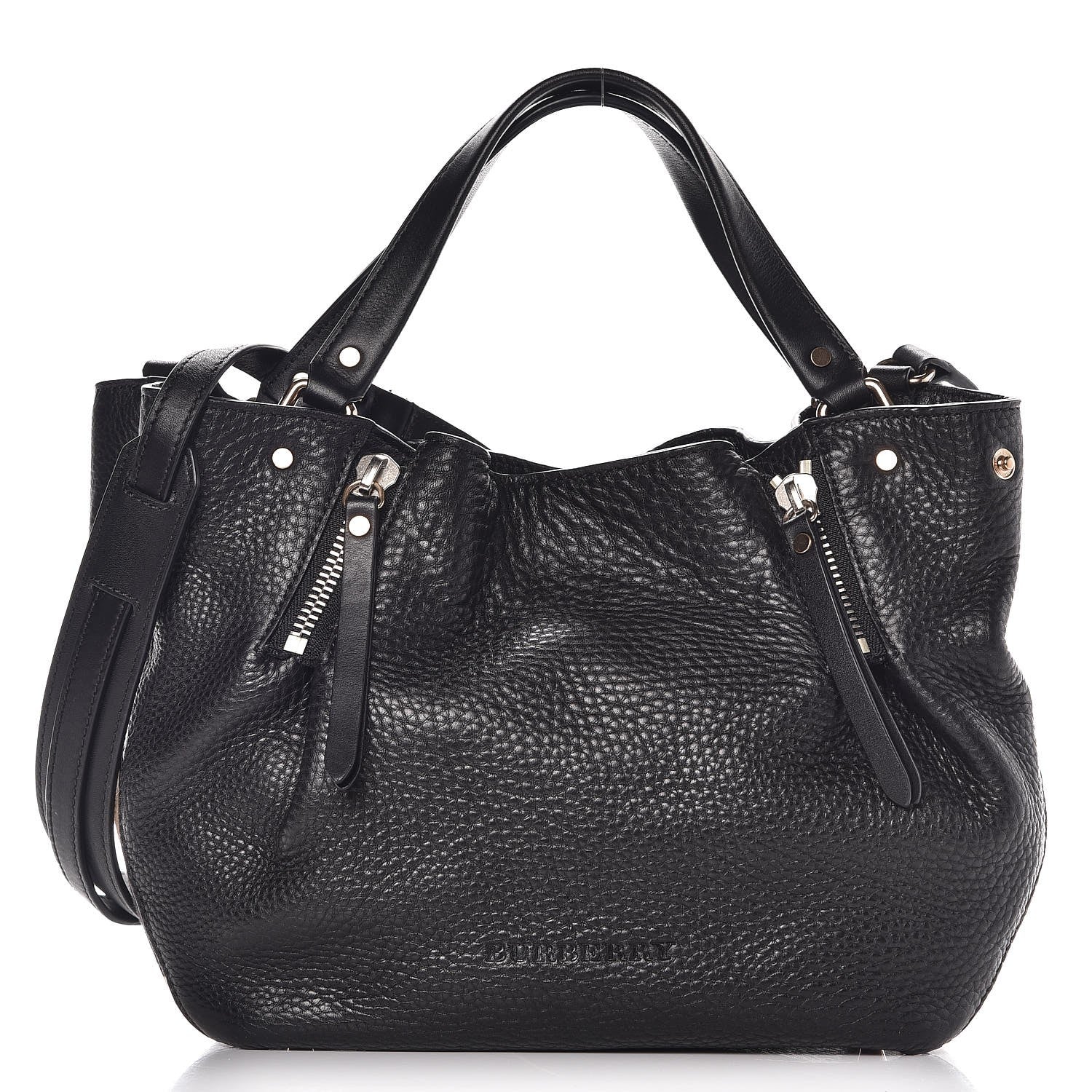 Burberry Grainy Calfskin House Check Small Maidstone Black 1 of 10