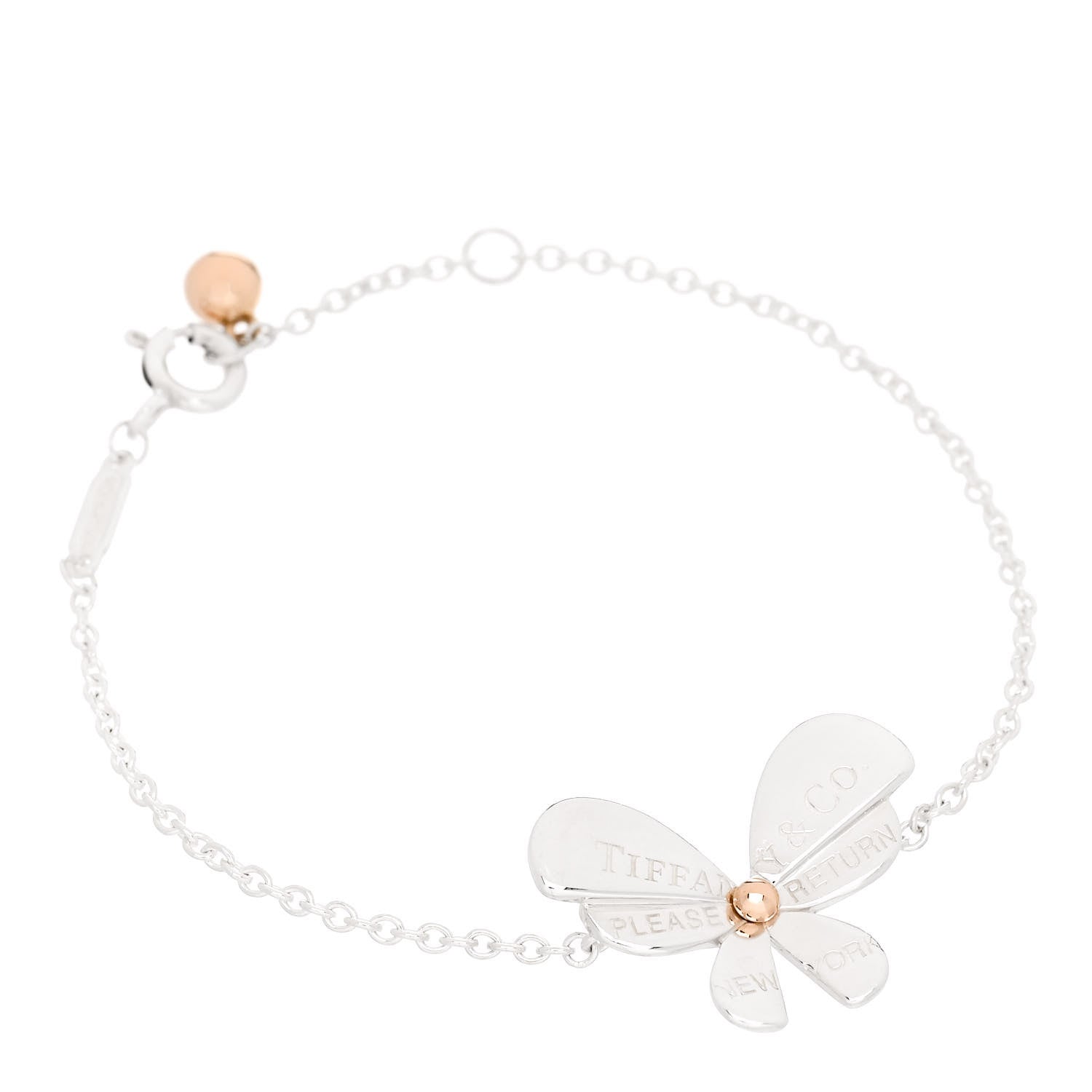 Tiffany Sterling Silver 18K Rose Gold Return to Tiffany Love Bugs Butterfly Chain Bracelet 1 of 6