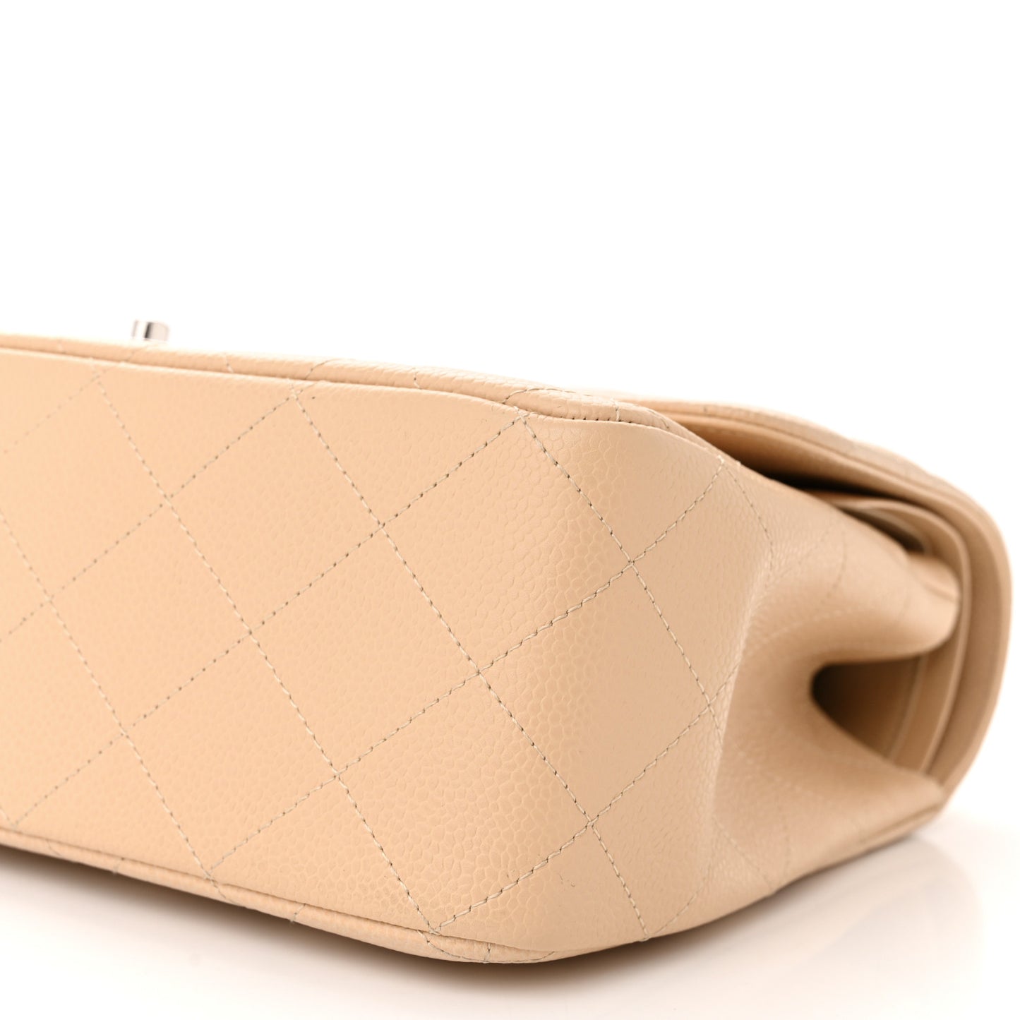 Caviar Quilted Jumbo Double Flap Light Beige