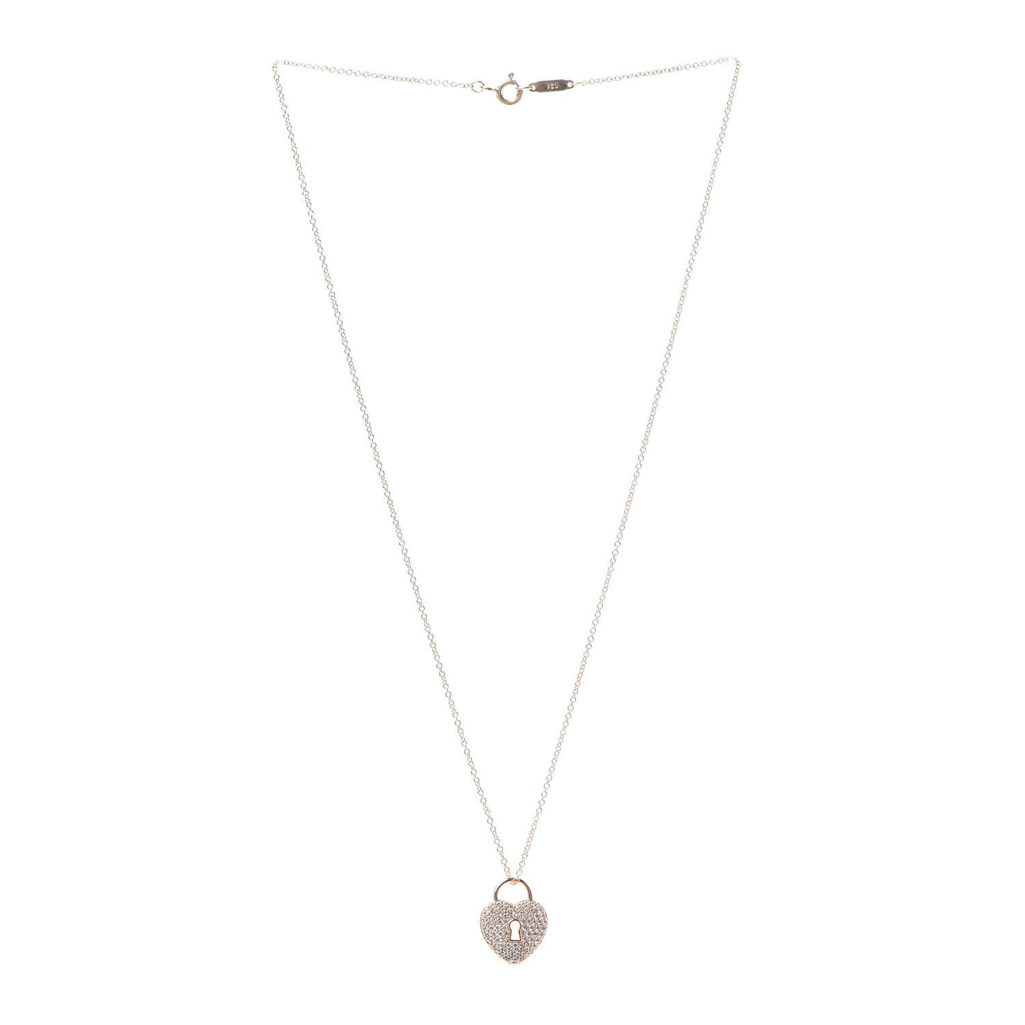 18K Rose Gold Diamond Heart Lock Pendant Necklace