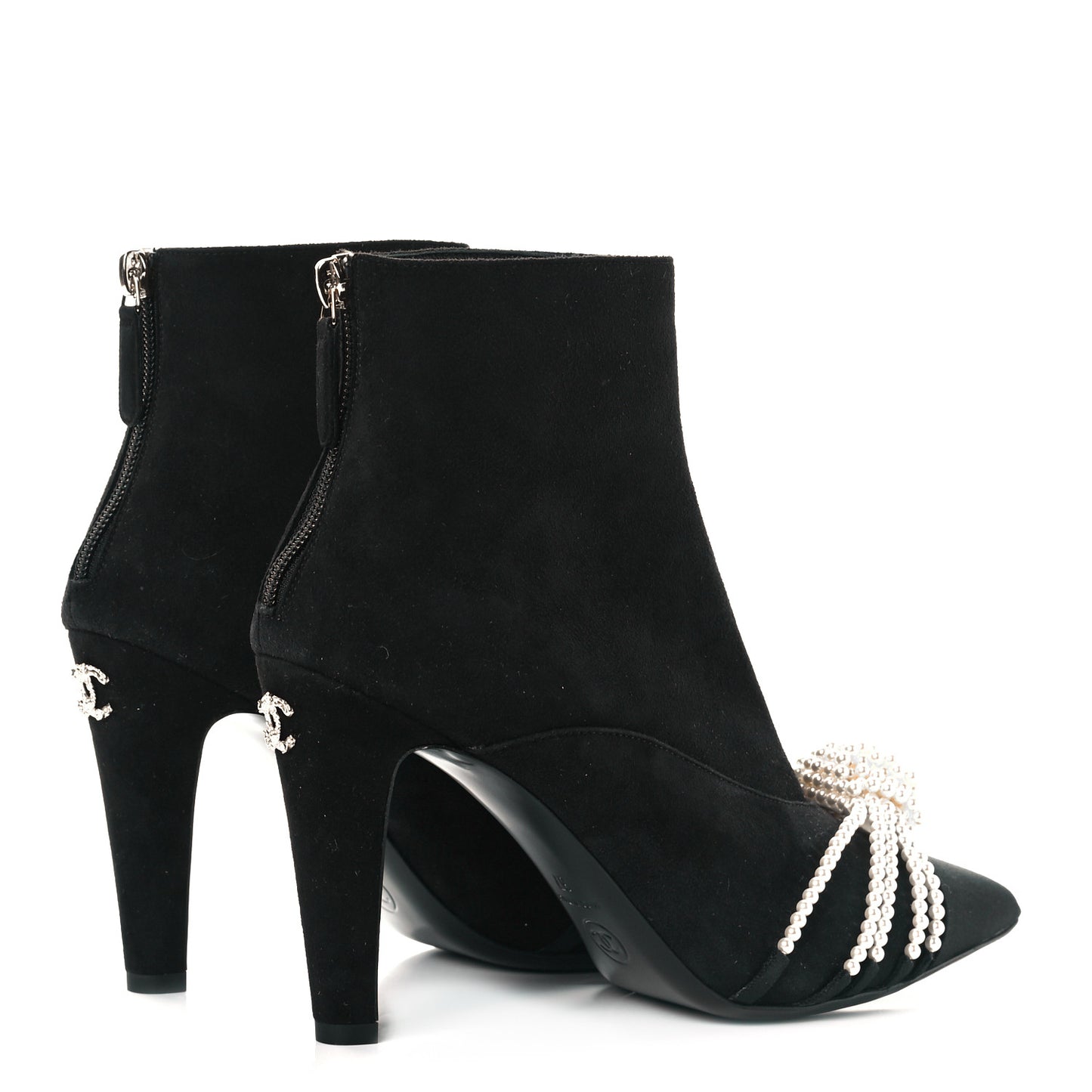 Suede Calfskin Pearl Cap Toe Short Boots 37 Black