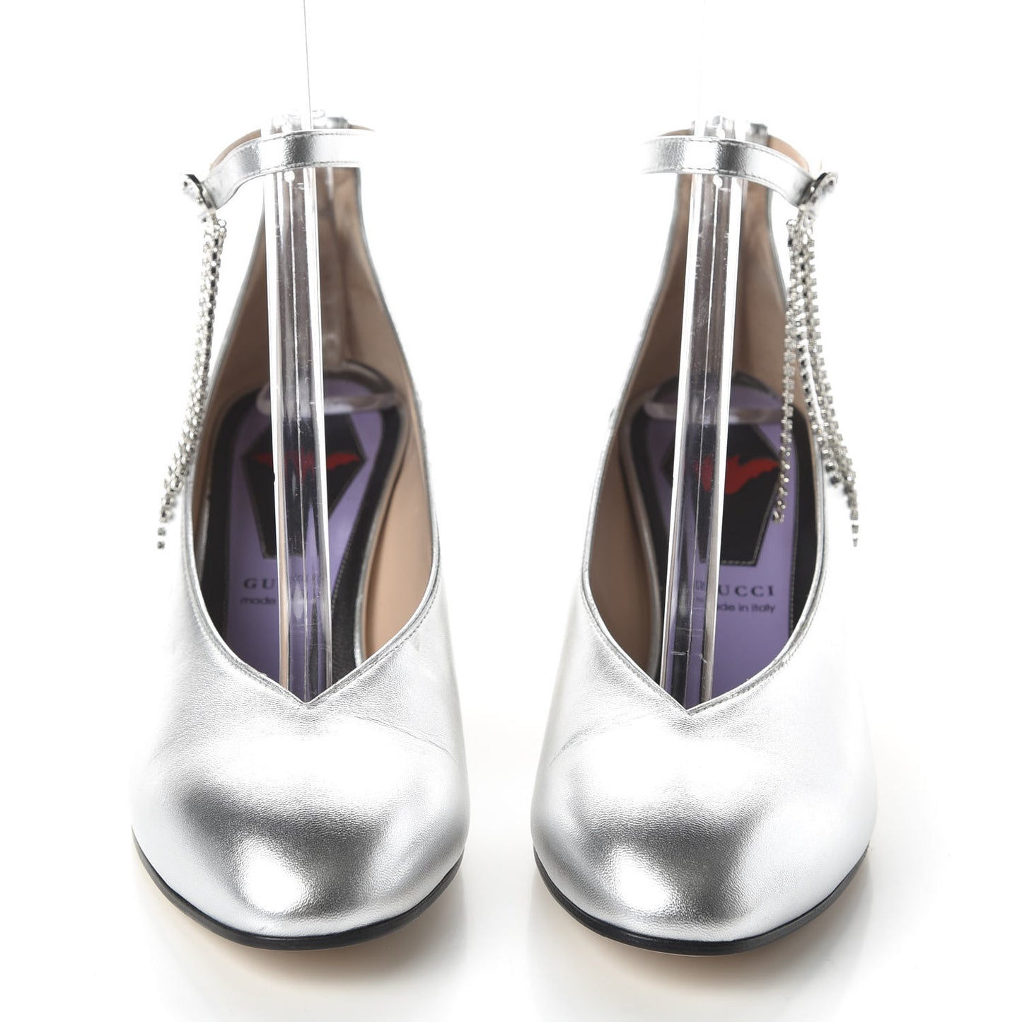 Metallic Nappa Crystal Square G Mid Heel Pumps 40.5 Silver