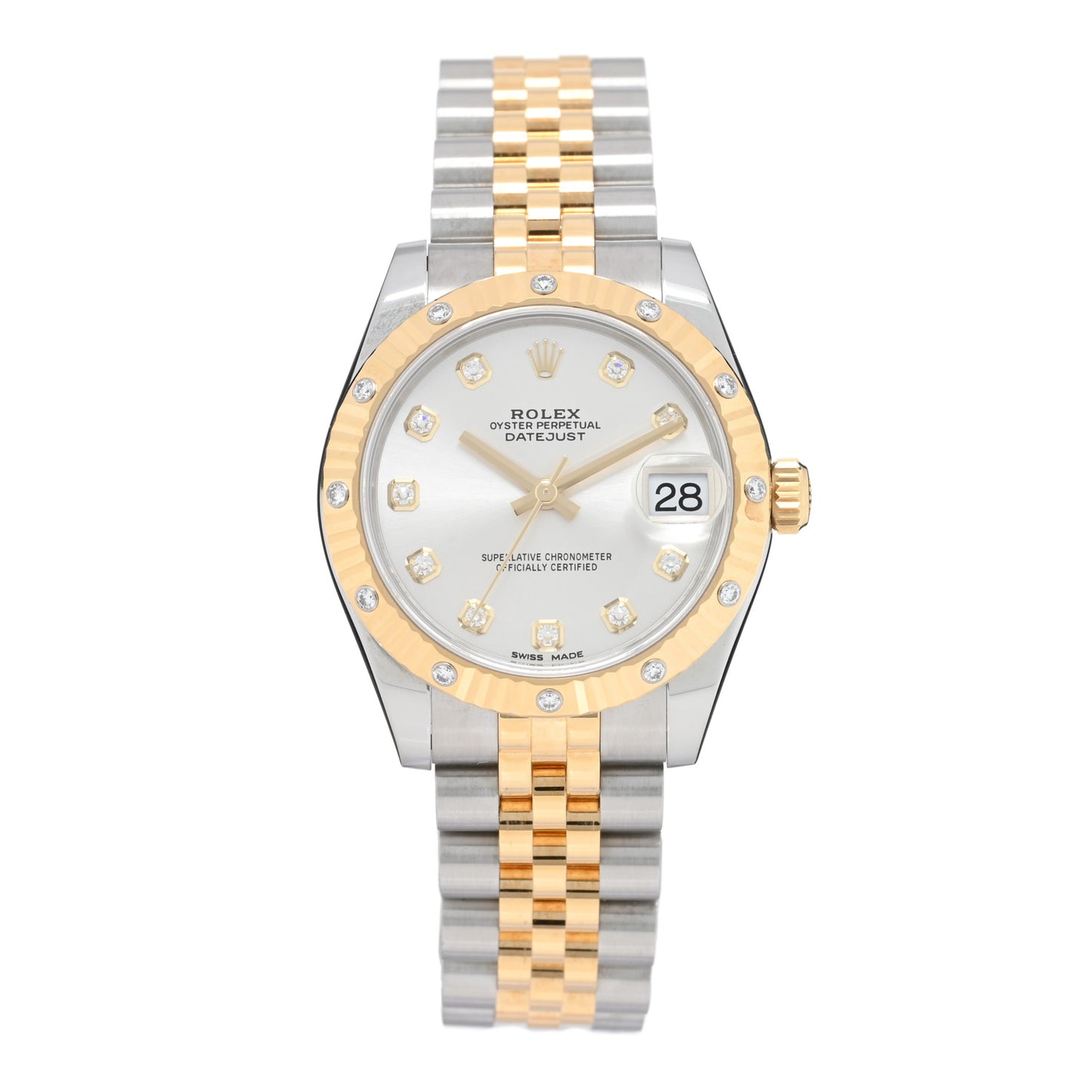 Stainless Steel 18K Yellow Gold Diamond 31mm Oyster Perpetual Datejust Watch Silver 178313