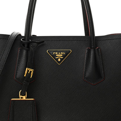 Prada Saffiano Cuir Medium Double Bag Black Fuoco 7 of 12