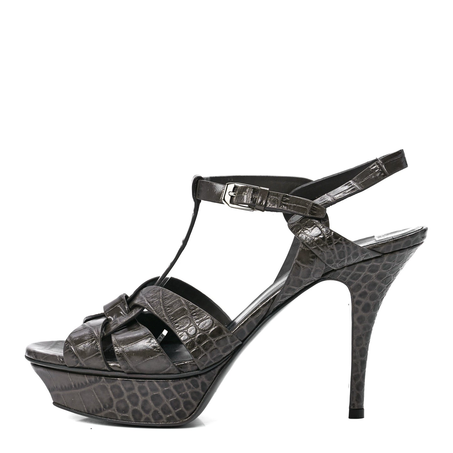 Calfskin Crocodile Embossed Tribute 75 Platform Sandals 39 Dark Grey