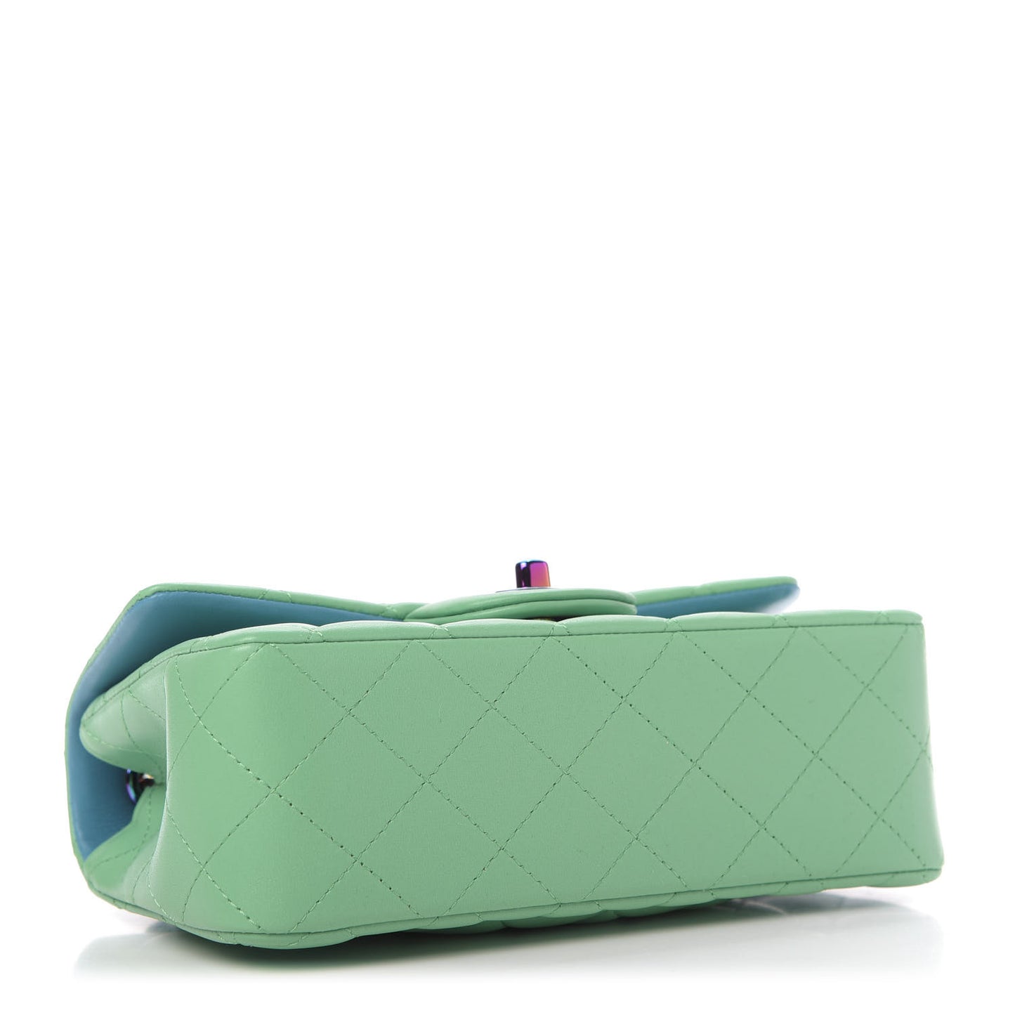 Lambskin Quilted Mini Rectangular Flap Green Blue