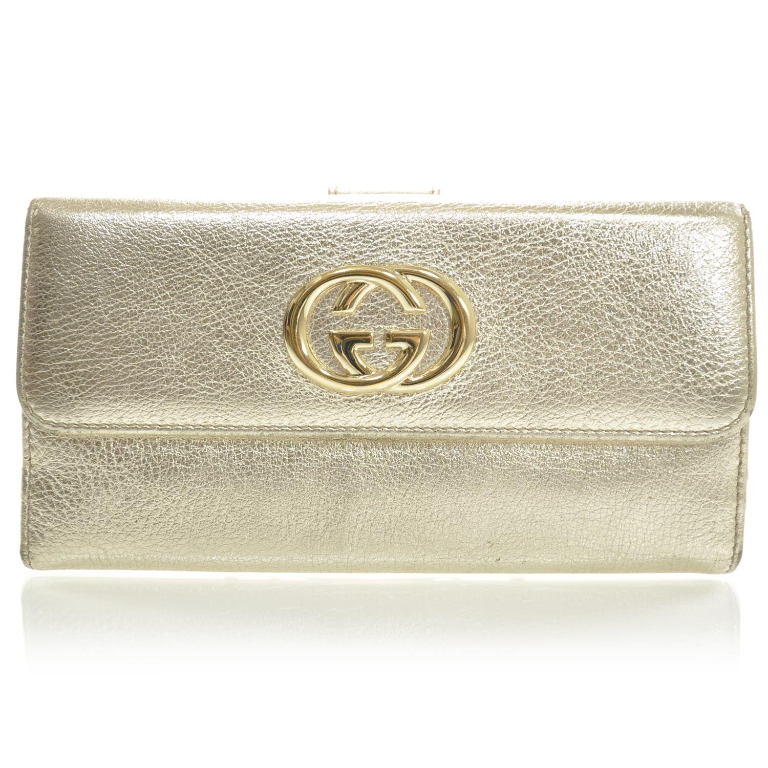 Gucci Leather Britt Continental Wallet Metallic Gold 1 of 8