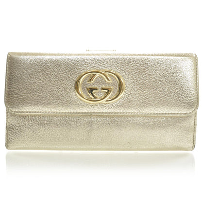 Gucci Leather Britt Continental Wallet Metallic Gold 1 of 8