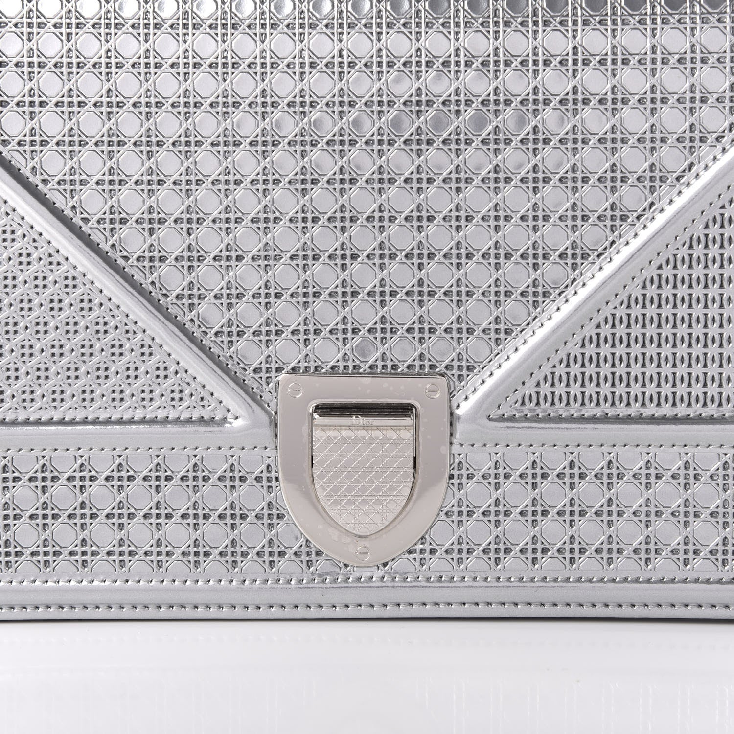 Christian Dior Metallic Patent Micro-Cannage Medium Diorama Flap Bag Silver 9 of 9