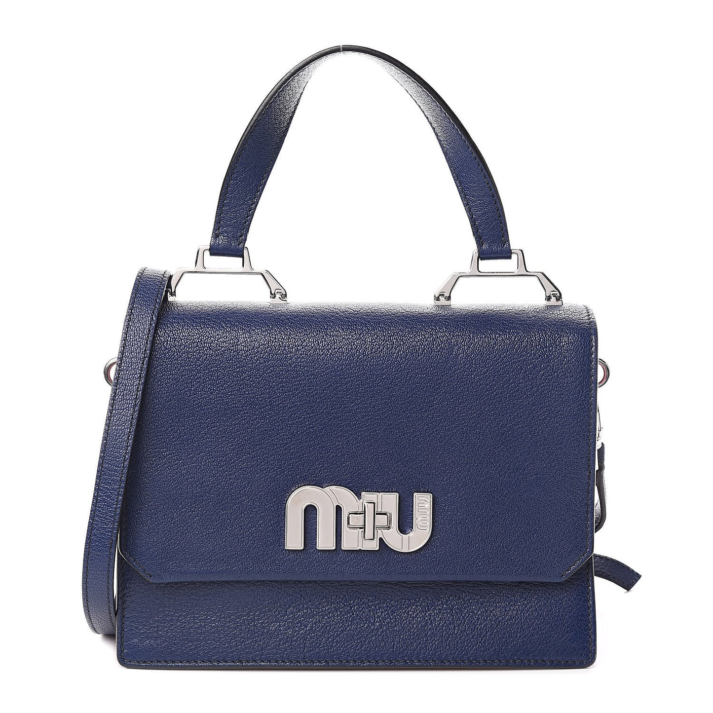 Goatskin Madras Miu Logo Shoulder Bag Inchiostro Bruyere