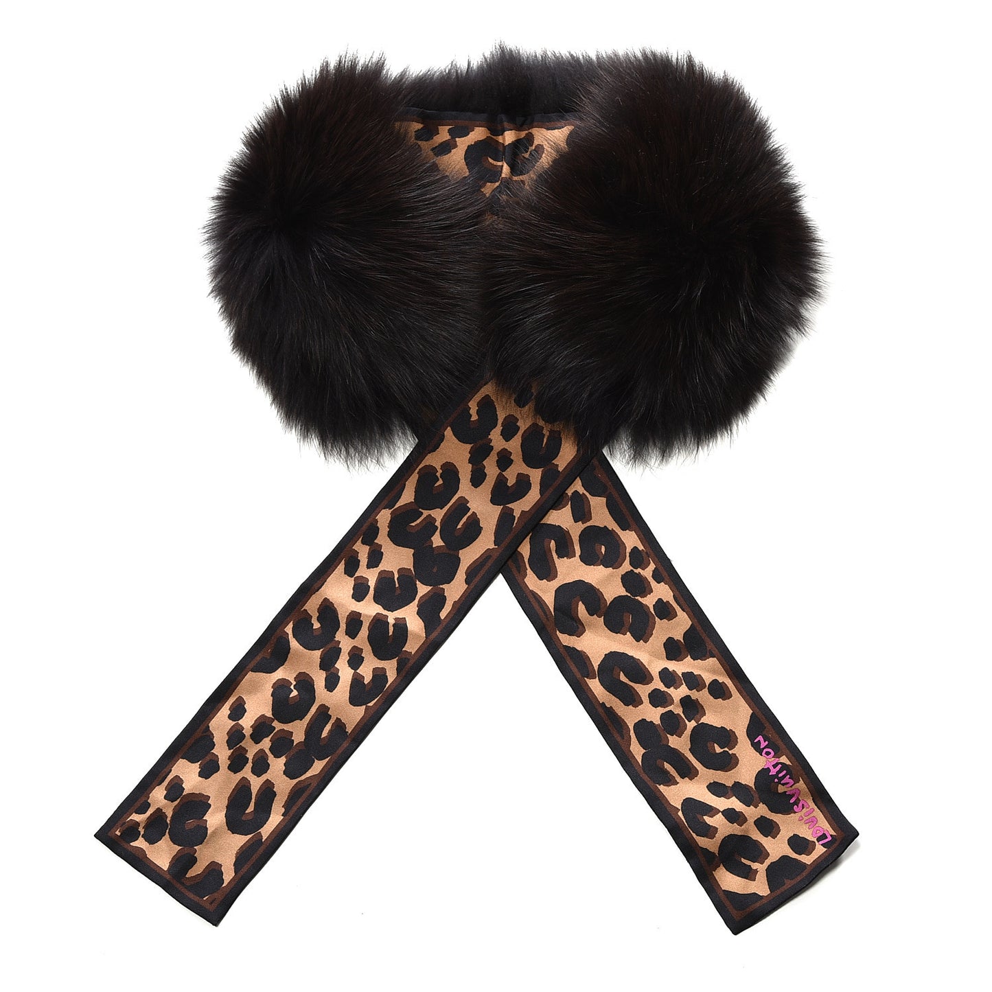 Greenland Fox Silk Leopard Bandeau Scarf Marron