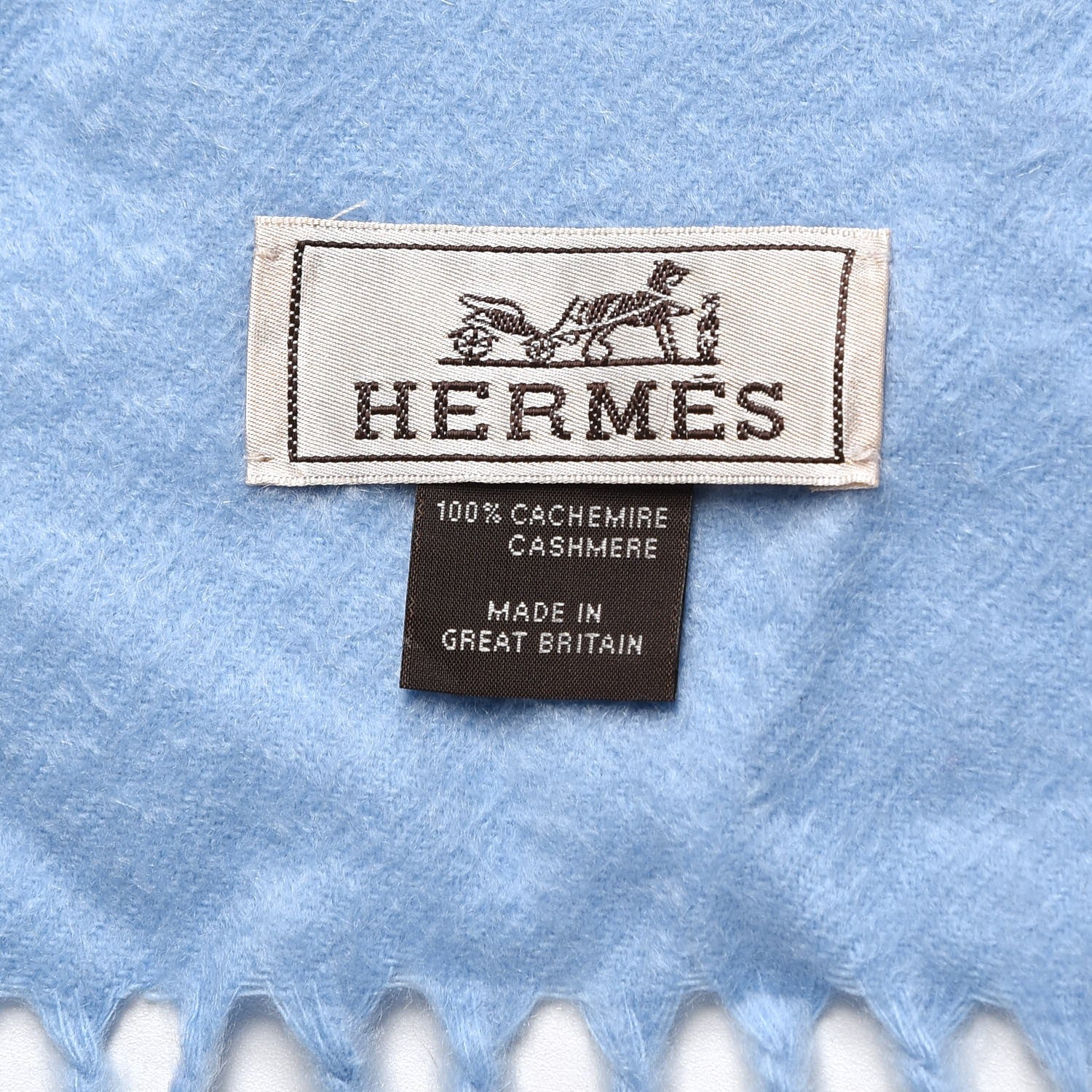 Hermes Cashmere Fringe Scarf Bleu 5 of 5