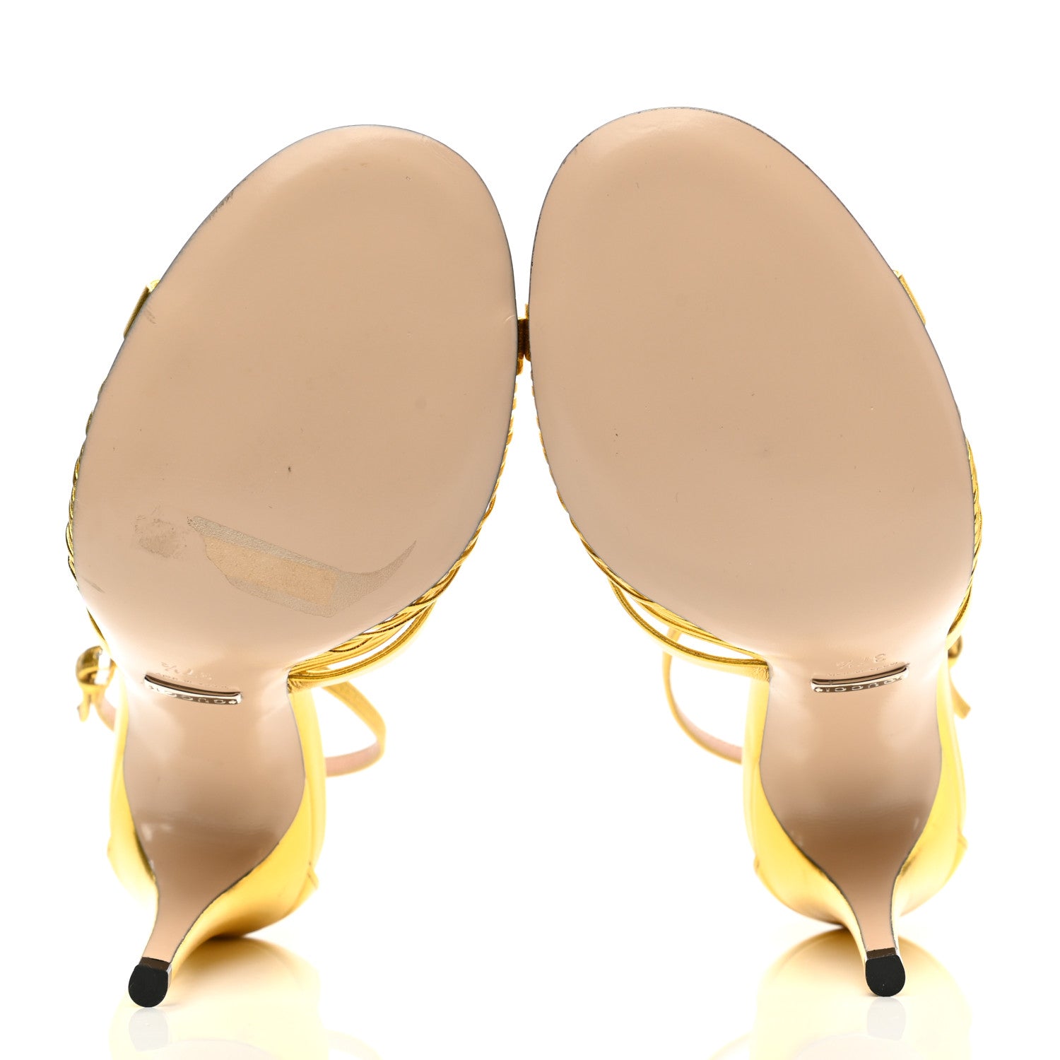 Gucci Metallic Nappa Crawford Knot Ankle Strap Sandals 37.5 Gold 5 of 11
