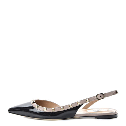 Valentino Garavani Patent Rockstud Slingback Flats 39 Black Poudre 1 of 8