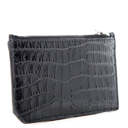 Saint Laurent Calfskin Crocodile Embossed 5 Fragments Zip Pouch Card Holder Black 3 of 8