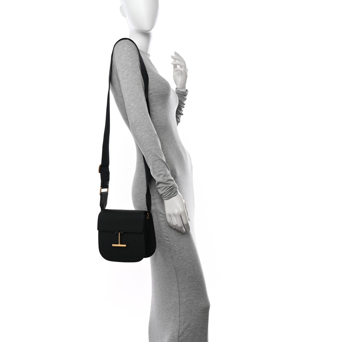 Grained Calfskin Mini T Clasp Tara Crossbody Bag Graphite