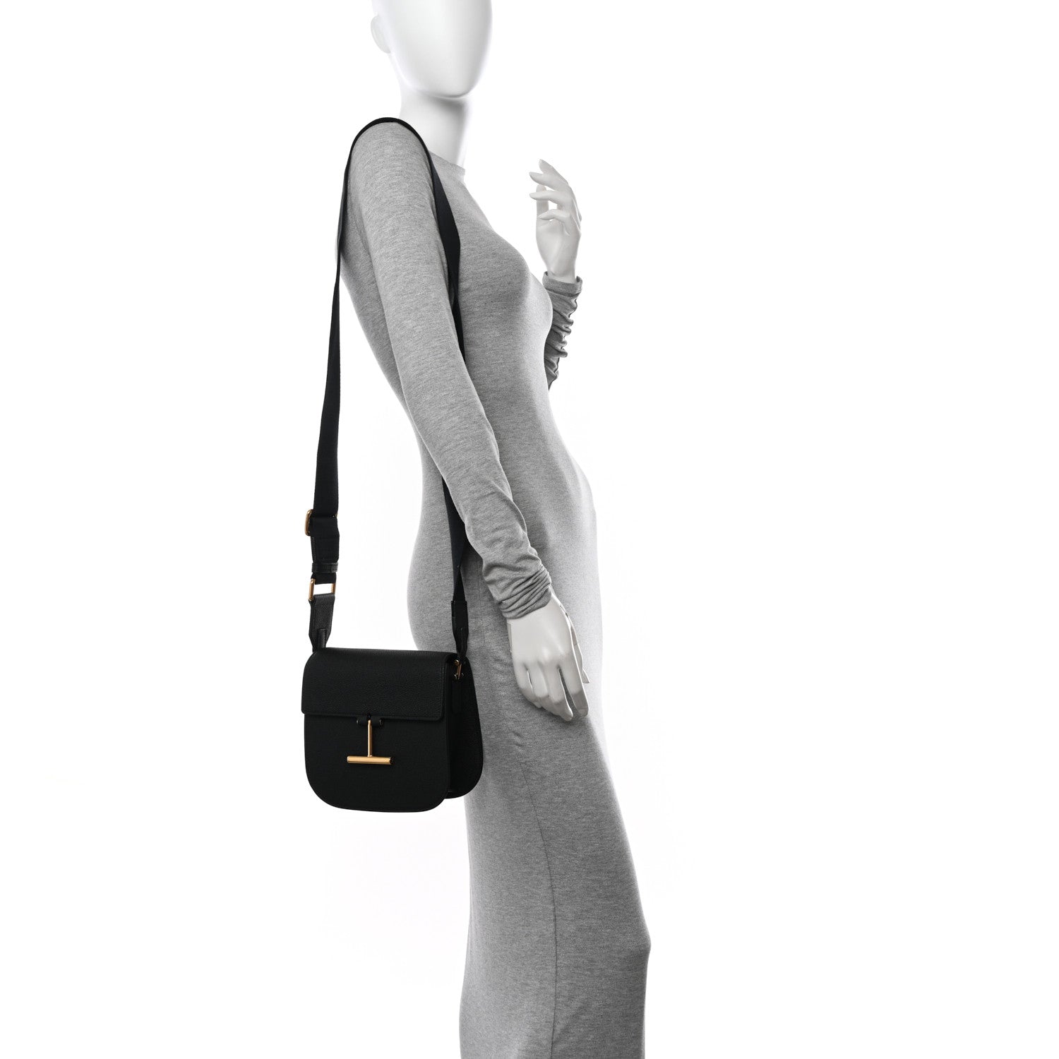 Tom Ford Grained Calfskin Mini T Clasp Tara Crossbody Bag Graphite 2 of 10