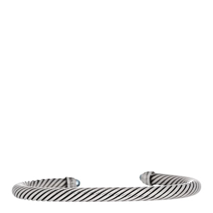 David Yurman Sterling Silver Diamond Blue Topaz 5mm Cable Classics Bracelet 2 of 4