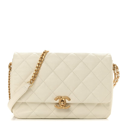 Chanel Shiny Caviar Quilted Large Chain Melody Flap White 1 of 17