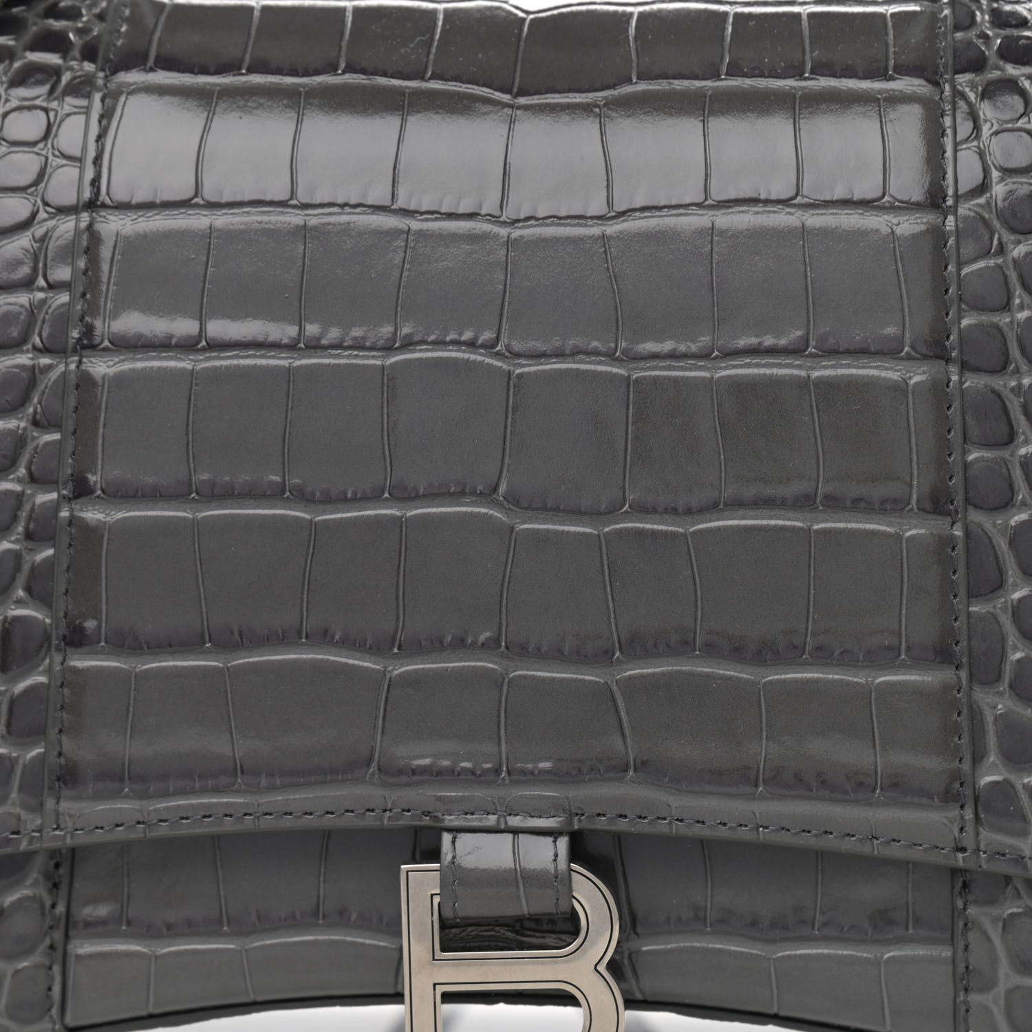 Balenciaga Shiny Calfskin Crocodile Embossed Medium Hourglass Top Handle Bag Dark Grey 9 of 11